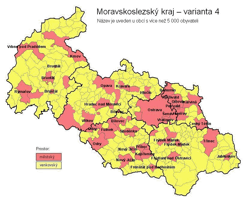 Moravskoslezský kraj – varianta 4 (mapa)